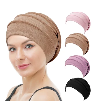 Новый женский однотонный тюрбан, хлопковая шапочка от рака, Внутренний хиджаб, шапочка от выпадения волос, Химиотерапевтическая шапочка, эластичный Головной убор, мусульманская индийская шляпа